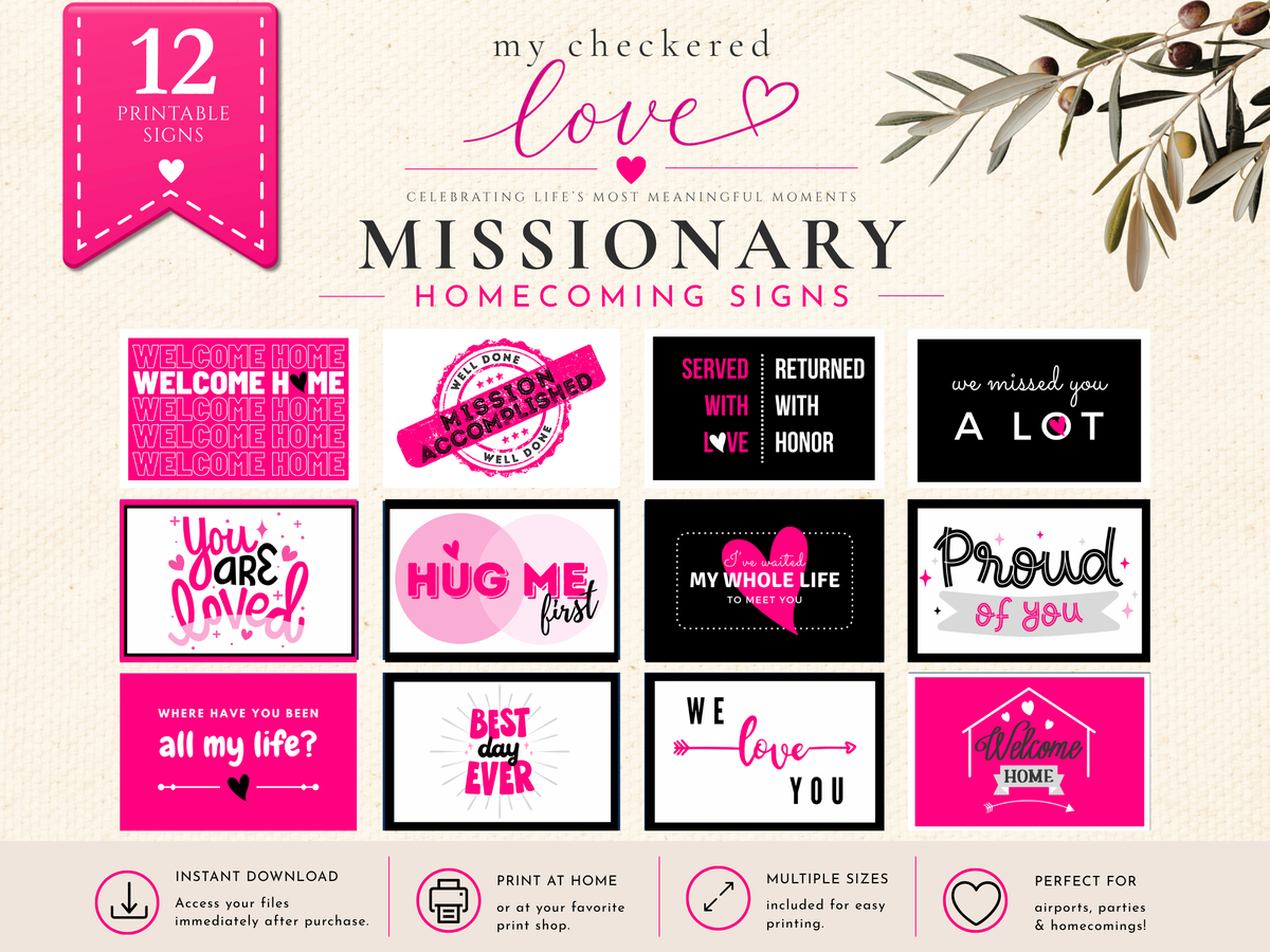 12 Printable Sister Missionary Homecoming Signs – Pink, Black & White